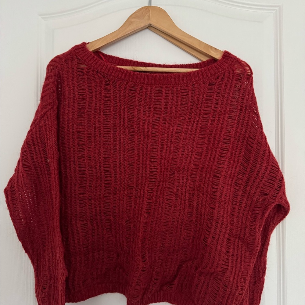Dynamite Red Crew Neck Sweater with Chunky Knit